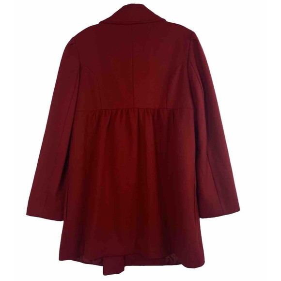 BB Dakota Women's Wool Blend Pea Coat Large Red Fully Lined Snap Button Close - Picture 2 of 9